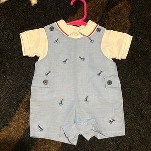 Starting Out two piece blue overall sailor set size 3 months